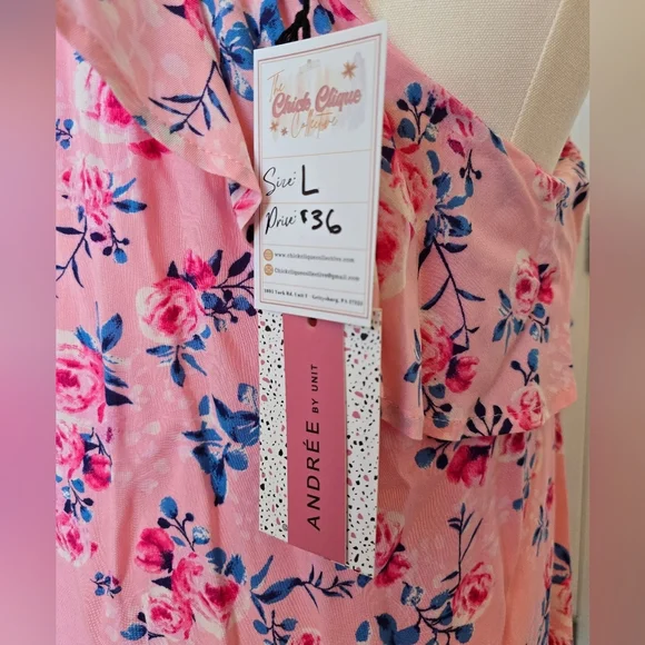 Andree By Unit | Large | Ruffle One Shoulder Pink Floral Dress - Picture 3 of 3